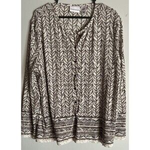 Alfred Dunner Blouse Women's Size Large Button Front Long Sleeve Tan Brown